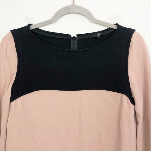 TIBI NEW YORK | Colorblock Long Sleeve Shift Dress Tan & Black Women’s Size 4 - Picture 2 of 11